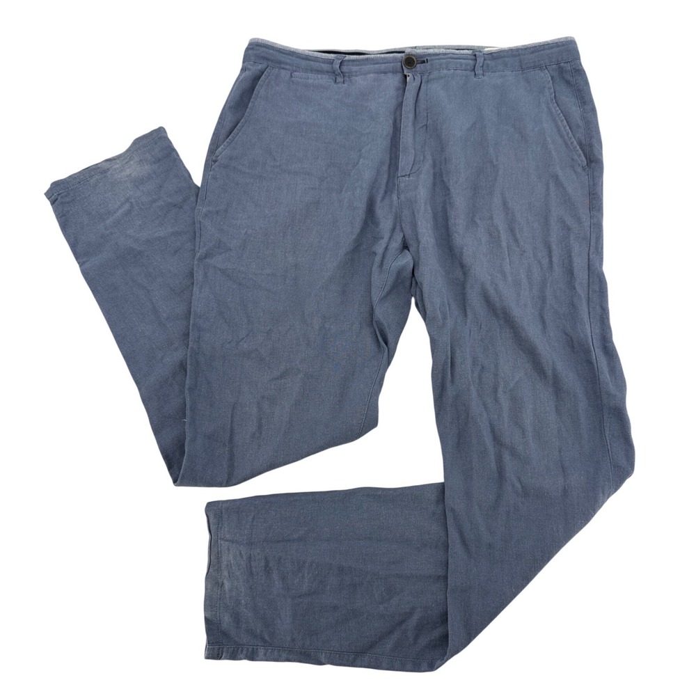 Springfield Mens Blue Linen‎ Blend Drawstring Chino Pants Straight Leg Casual L